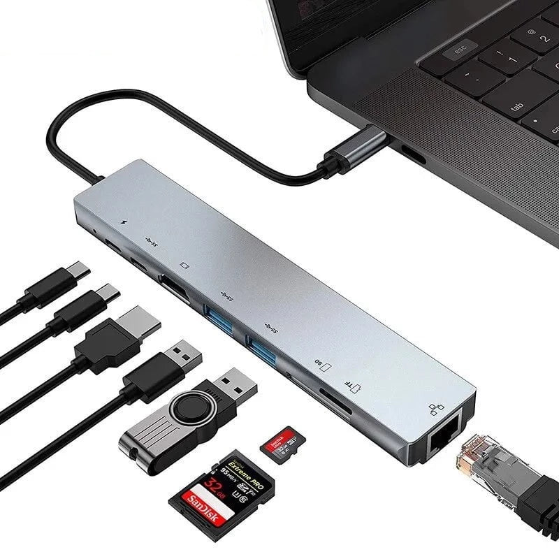 Tekbold 8in1 Hub 8in1 USB C HUB Type C Splitter 4K Thunderbolt 3 Docking Station Laptop Adapter For Macbook Air M1 iPad Pro RJ45 HDMI Computer