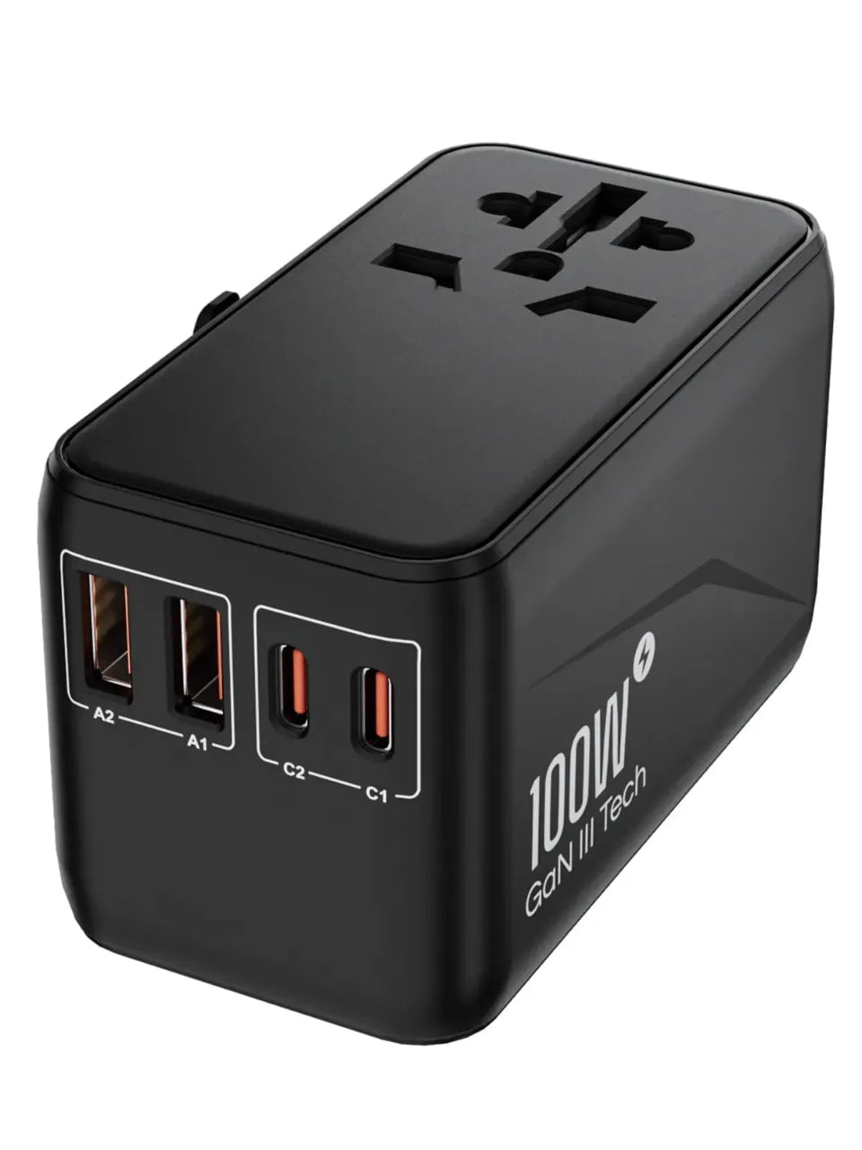 Tekbold Noir 100W GaN Adaptateur de voyage universel GaN3 100W USB et USB Type-C EU/UK/USA/AUS