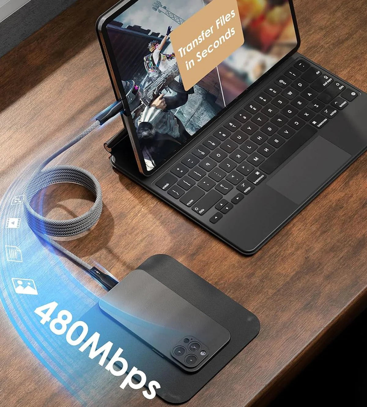 Tekbold USB-C USB-C silvery / 1m Bolt - Câble magnétique à recharge rapide USB C 1 M