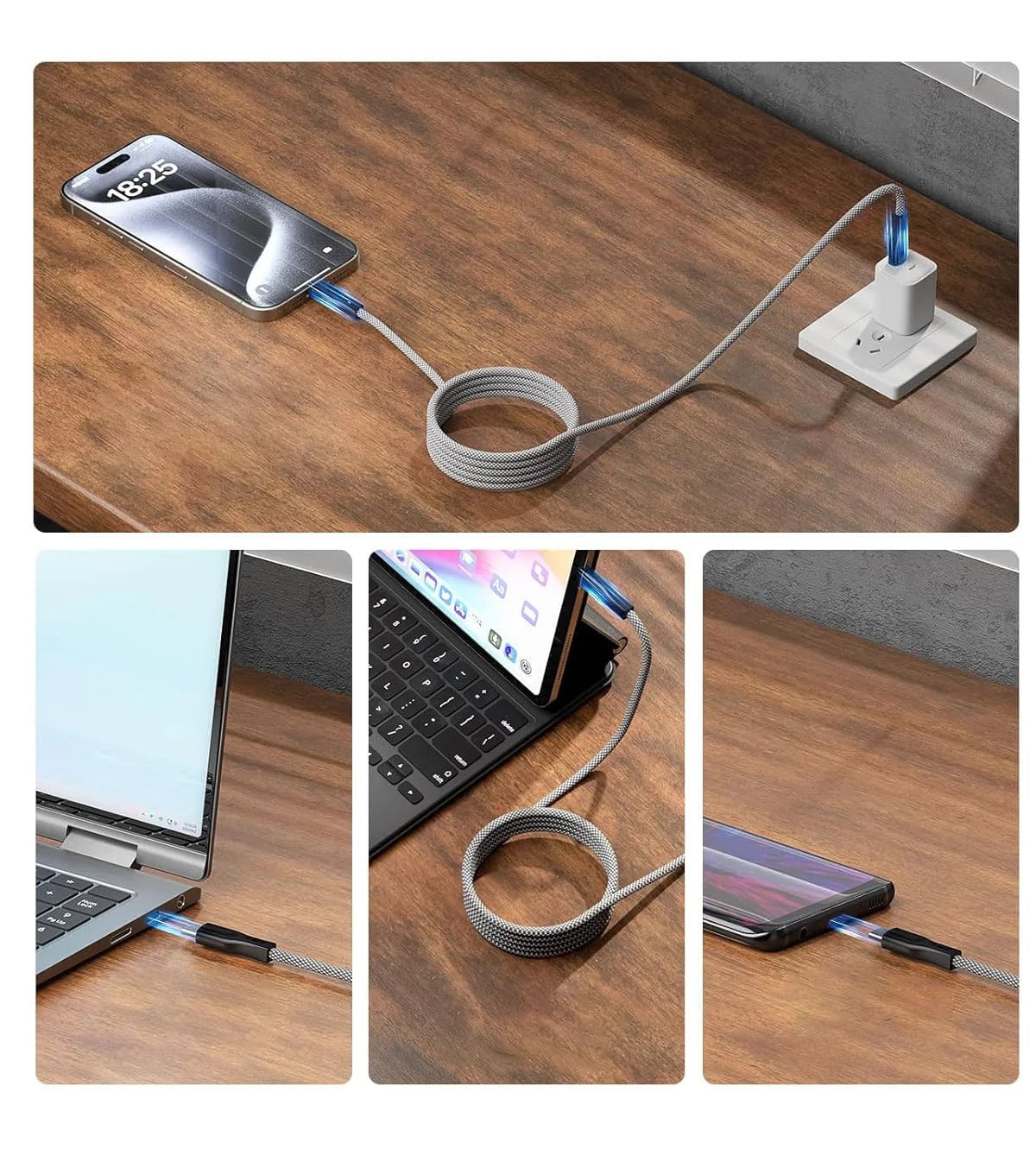 Tekbold USB-C USB-C silvery / 1m Bolt - Câble magnétique à recharge rapide USB C 1 M