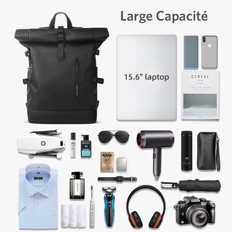 Tekbold Black Heroic Knight Men's Travel Backpack Expandable 15.6 Inch Laptop Bag with USB Port Waterproof Rollup Backpack Leisure Mochilas