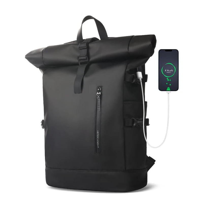 Tekbold Black Heroic Knight Men's Travel Backpack Expandable 15.6 Inch Laptop Bag with USB Port Waterproof Rollup Backpack Leisure Mochilas