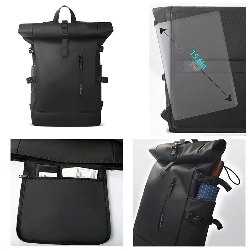 Tekbold Black Heroic Knight Men's Travel Backpack Expandable 15.6 Inch Laptop Bag with USB Port Waterproof Rollup Backpack Leisure Mochilas