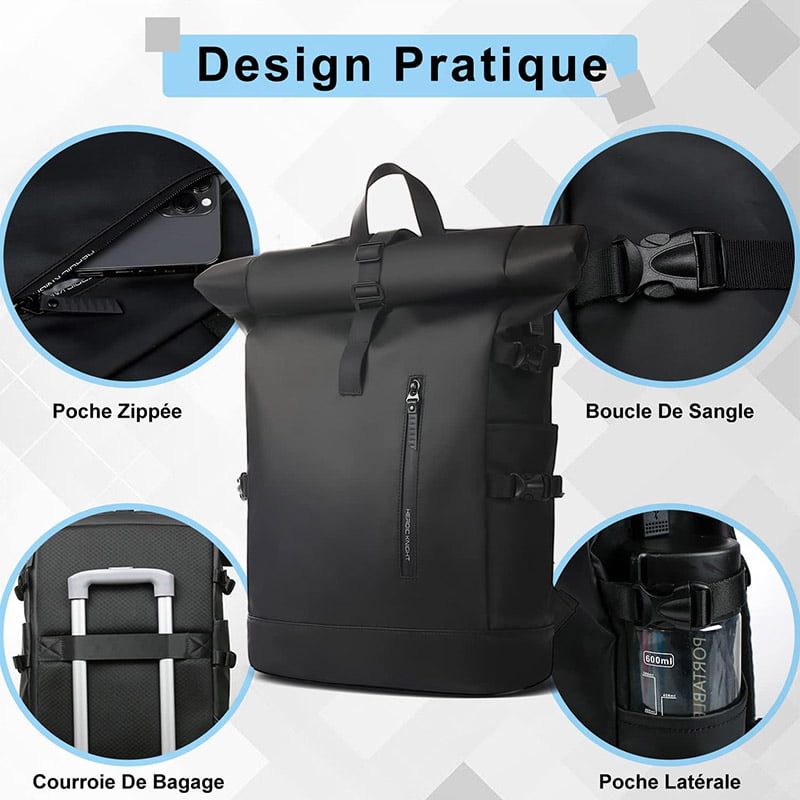Tekbold Black Heroic Knight Men's Travel Backpack Expandable 15.6 Inch Laptop Bag with USB Port Waterproof Rollup Backpack Leisure Mochilas