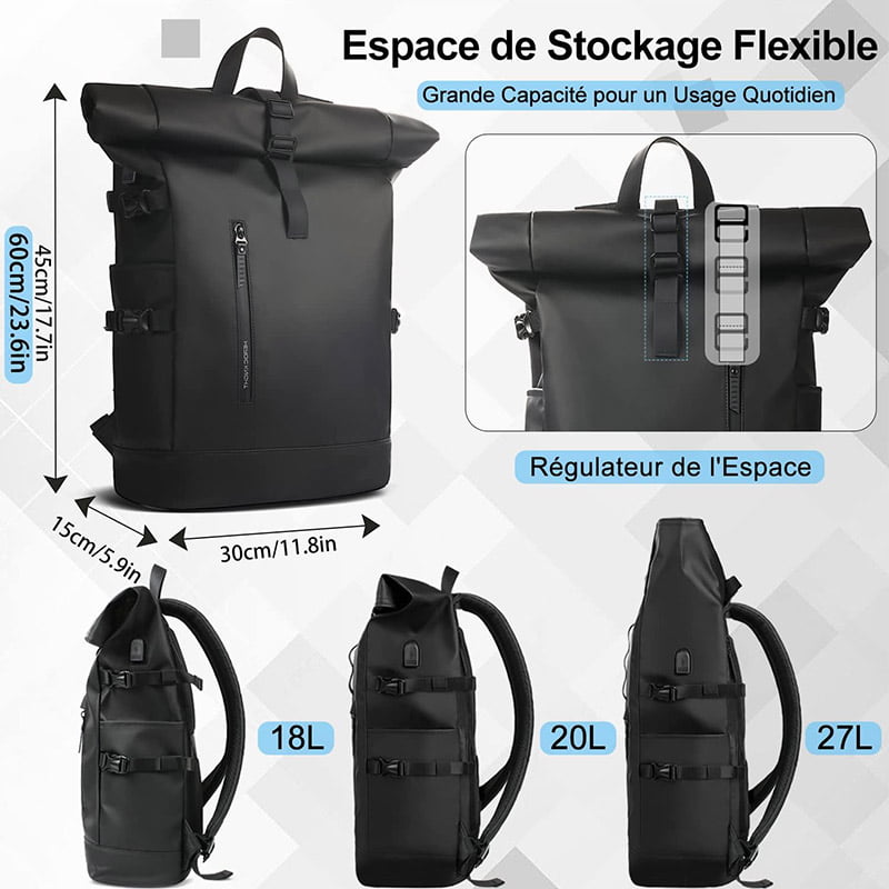 Tekbold Black Heroic Knight Men's Travel Backpack Expandable 15.6 Inch Laptop Bag with USB Port Waterproof Rollup Backpack Leisure Mochilas
